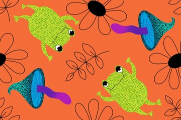 Summer print animals seamless frogs and mushrooms pattern for wrapping paper and fabrics and kids clothes