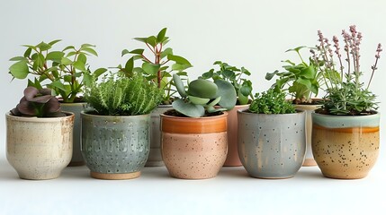 Tranquil Green Oasis: Potted Plants in Rhythmic Arrangement
