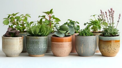 Obraz premium Tranquil Green Oasis: Potted Plants in Rhythmic Arrangement