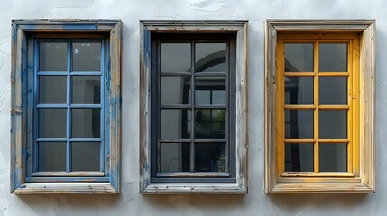 Three Windows in Varied Shades Against White Background