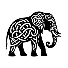 Elephant silhouette in animal celtic knot, irish, nordic illustration