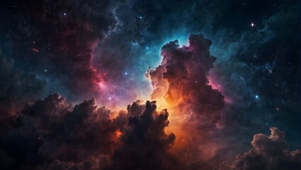 Nebula with vibrant space galaxy cloud. Starry, night sky. Astronomy and universe science. Wallpaper with a supernova background