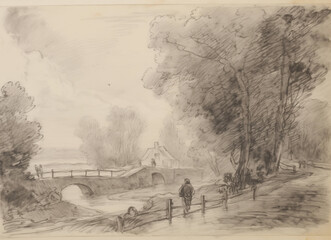 Timeless Pencil Sketch: English Country Road in John Constable's Signature Style