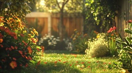 A peaceful afternoon spent gardening in a sun-drenched backyard, surrounded by blooming flowers.