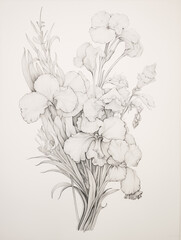 Leonardo da Vinci Style Flower Sketch: Irises and Cherry Blossoms in Pencil