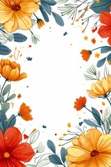 White Background With Orange and Red Flowers