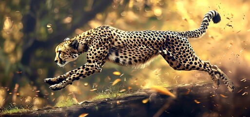 Cheetah jumping at speed in nature