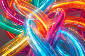 An image of neon tubes intertwining to form an abstract shape.