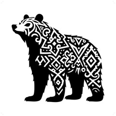 Fototapeta premium grizzly bear silhouette in animal ethnic, polynesia tribal illustration