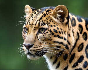 Obraz premium portrait of a leopard, Amur Leopard: This wild animal is also on the verge of extinction. There are only about 100 left. Endangered