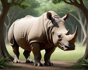 Fototapeta premium Orangutan (Javan Rhino): Very few and only about 60-70 individuals., Endangered