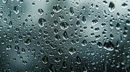 Raindrops scattered on a transparent window against a dark background.