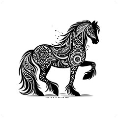 Horse silhouette in bohemian, boho, nature illustration