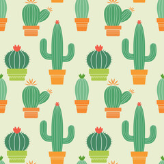 Cactus pattern, repeating cactuses vector background.