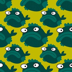Cartoon sea animals seamless fish pattern for wrapping paper and fabrics