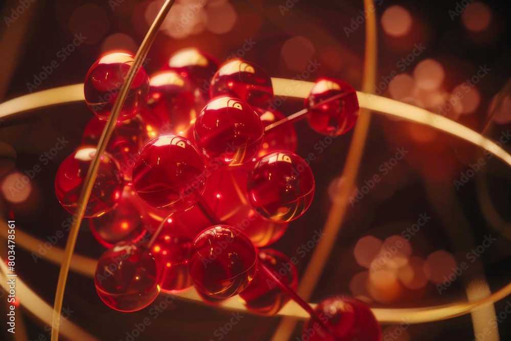 Wall mural an image showcasing a close-up view of an atom's nucleus, emphasizing the protons and neutrons packe