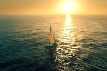 Sail in the sea at sunset