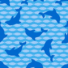 Fototapeta premium Summer cartoon print animals seamless dolphin pattern for wrapping paper
