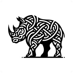 Fototapeta premium Rhinoceros silhouette in animal celtic knot, irish, nordic illustration