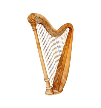 golden harp watercolor digital painting good quality