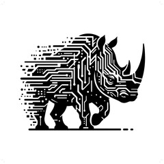 Rhinoceros silhouette in animal cyberpunk, modern futuristic illustration