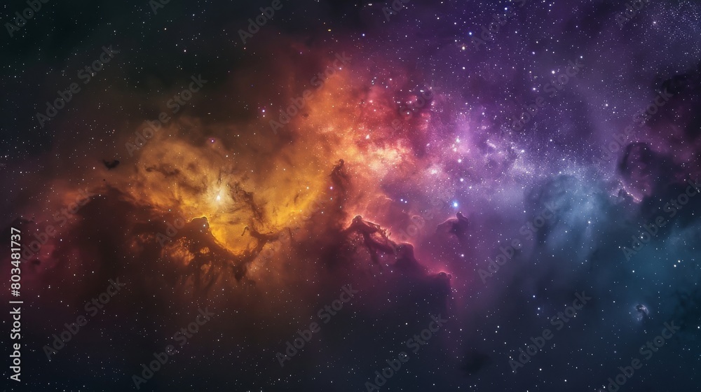 Poster An enchanting display of cosmic cloud swirls in a dynamic fusion of fiery colors across the night sky