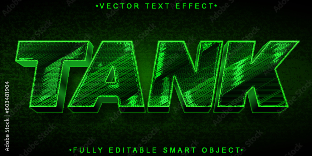 Poster green army tank vector fully editable smart object text effect