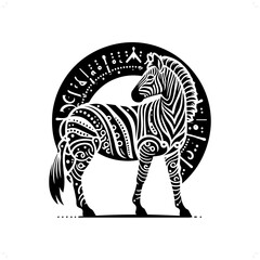 Zebra silhouette in bohemian, boho, nature illustration