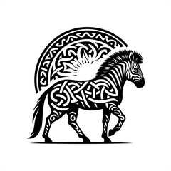 Zebra silhouette in animal celtic knot, irish, nordic illustration