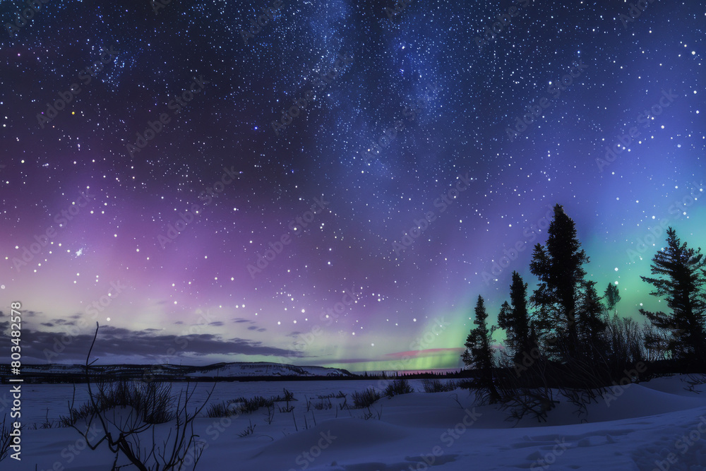 Canvas Prints an image combining the ethereal beauty of the aurora borealis with a clear, starry sky - generative 