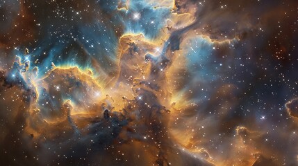 Fototapeta premium An ethereal depiction of cosmic phenomenon with glowing gas clouds and vibrant star clusters