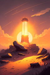 A lighthouse in futuristic mars