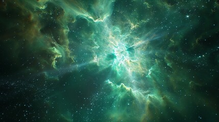 Breathtaking green nebula with a dense starfield, depicting the surreal beauty of outer space and star creation