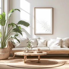 Bright and Modern Open Space with Comfortable Sofa, Plant, Rugs, and Picture Frame in IKEA A Paper Size Design Concept