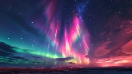 Mesmerizing image showcasing a vibrant display of Aurora Borealis across a starry night sky