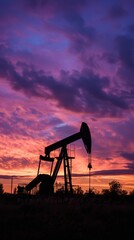 Sunset silhouette of an oil pump jack