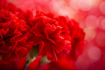 Bouquet of red flowers carnation for use as nature background, red carnation close up texture background, for Mother's Day, wedding, feminine red backgrounds