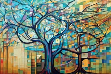 Drzewo Grafika kolorowa surrealistyczna obraz Generative AI	
