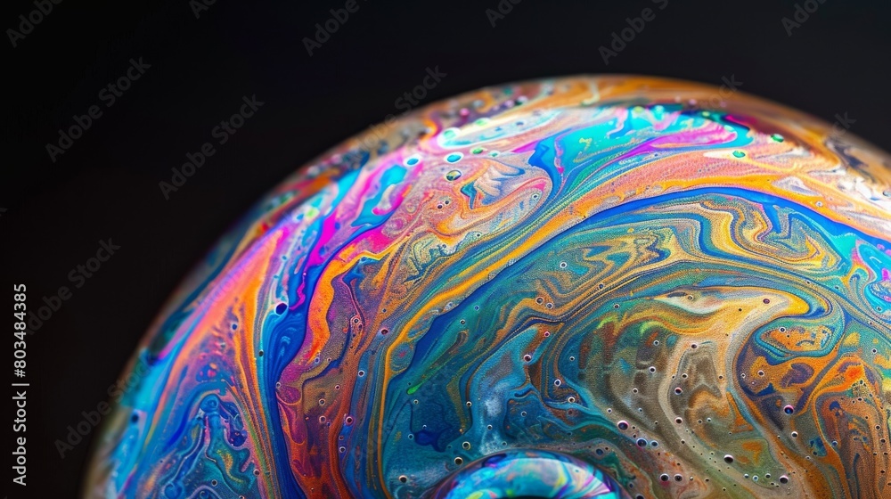 Poster This image captures the mesmerizing marbled patterns on a soap bubble with a beautiful play of colors