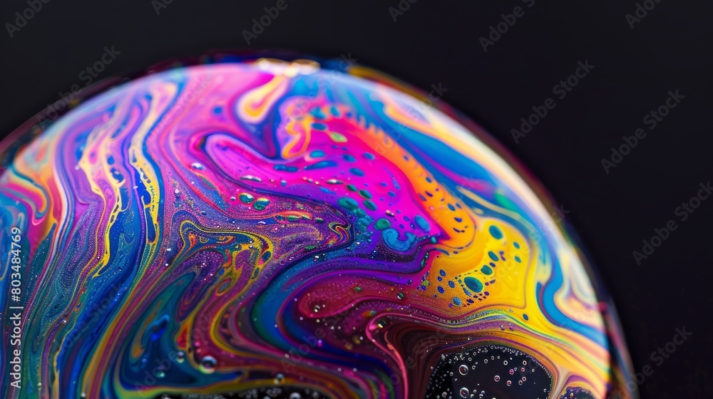 Poster This macro shot highlights the mesmerizing patterns and electric colors of a soap bubble, evoking a sense of wonder