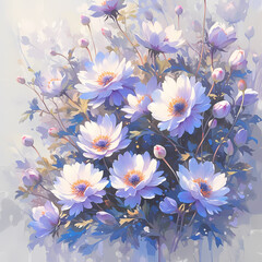 Blooming Elegance: An Exquisite Oil Painting of Violet Sea Anemones