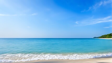 Fototapeta premium beautiful sandy beach and sea with clear blue sky background amazing beach blue sky 