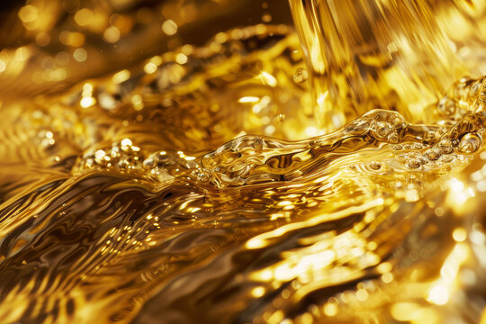 The image should focus on the fluidity and reflective quality of the gold, emphasizing its richness and warmth - Generative AI