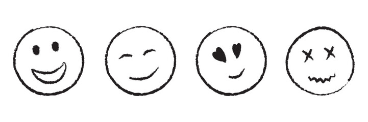 Set of Hand drawn sketch style. Emoji with different emotion mood, happy, sad, smile face icon collection. Vector Illustration.