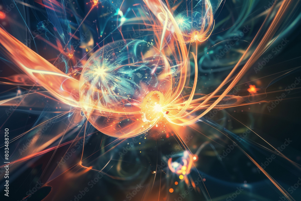 Poster the collision of atomic particles, such as might occur in a particle accelerator - generative ai
