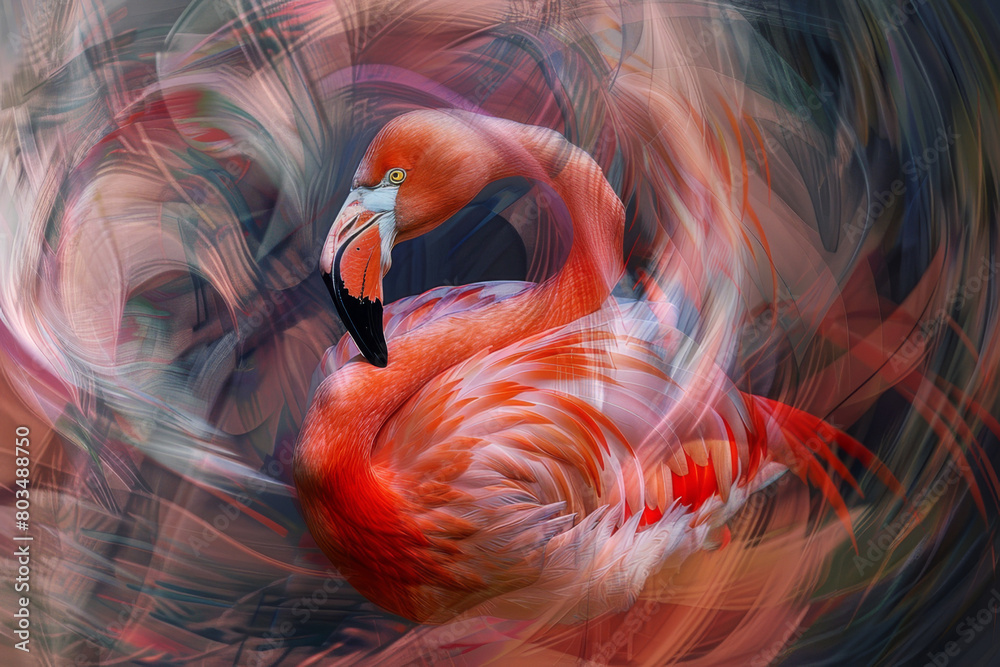 Wall mural an abstract flamingo representation, focusing on the artistic interpretation of the bird's form and 