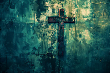 Grunge style cross on dark background