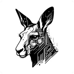 Kangaroo silhouette in animal cyberpunk, modern futuristic illustration
