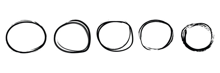 Set of Rough grunge circular. hand drawn brush stroke icon frame element. Vector Illustration.