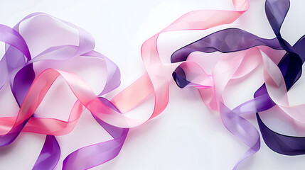 pink and blue ribbon, Pink and purple ribbon isolated on a white background, the concept of decorating gifts and postcards. - obrazy, fototapety, plakaty